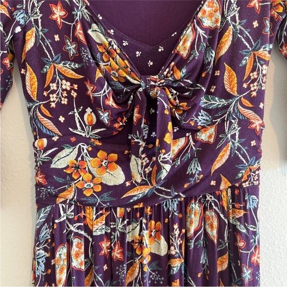 Anthropologie Purple and Orange Floral Midi Dress - Picture 4 of 12